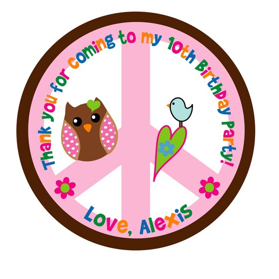 Birthday, Peace Sign, Pink, Personalized Stickers, Birthday,Kids, Party, Favor stickers,Labels, Tags,Personalized Sticker Labels Set of 25 Il_570xn