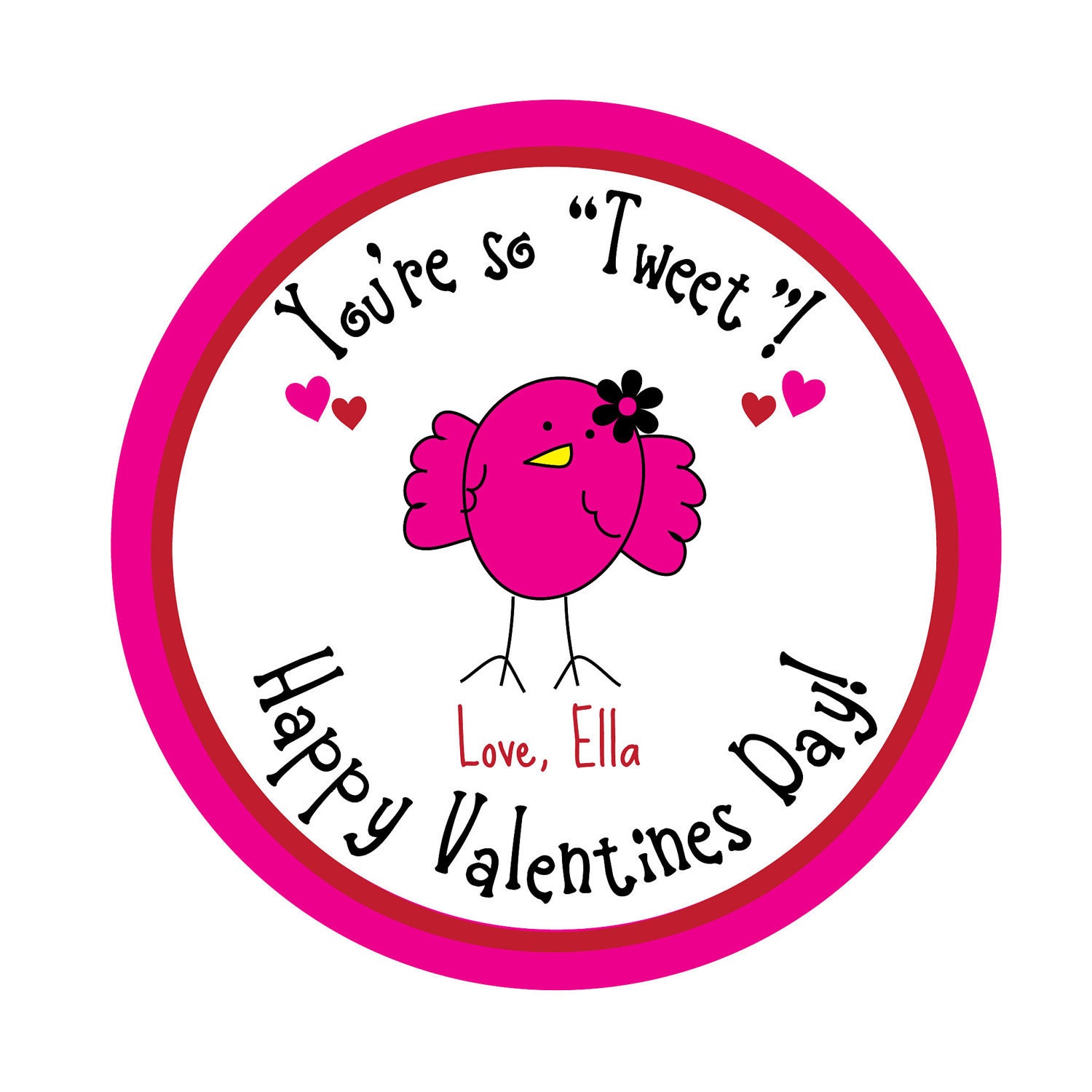 Personalized Stickers, Valentine Stickers,Bird, Treat bag labels, Valentines Day,Hearts,Red, Pink,Labels,Children,Set of 24 Il_570xn