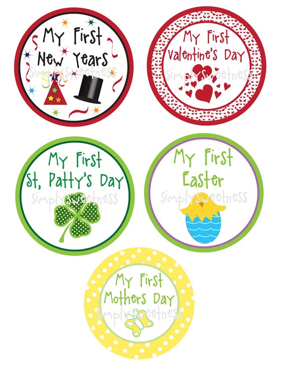 Baby Holiday Stickers, Birthday,Polka dots, Birthday, Kids, Party, Favor stickers, Personalized Stickers set of 11 Il_570xn
