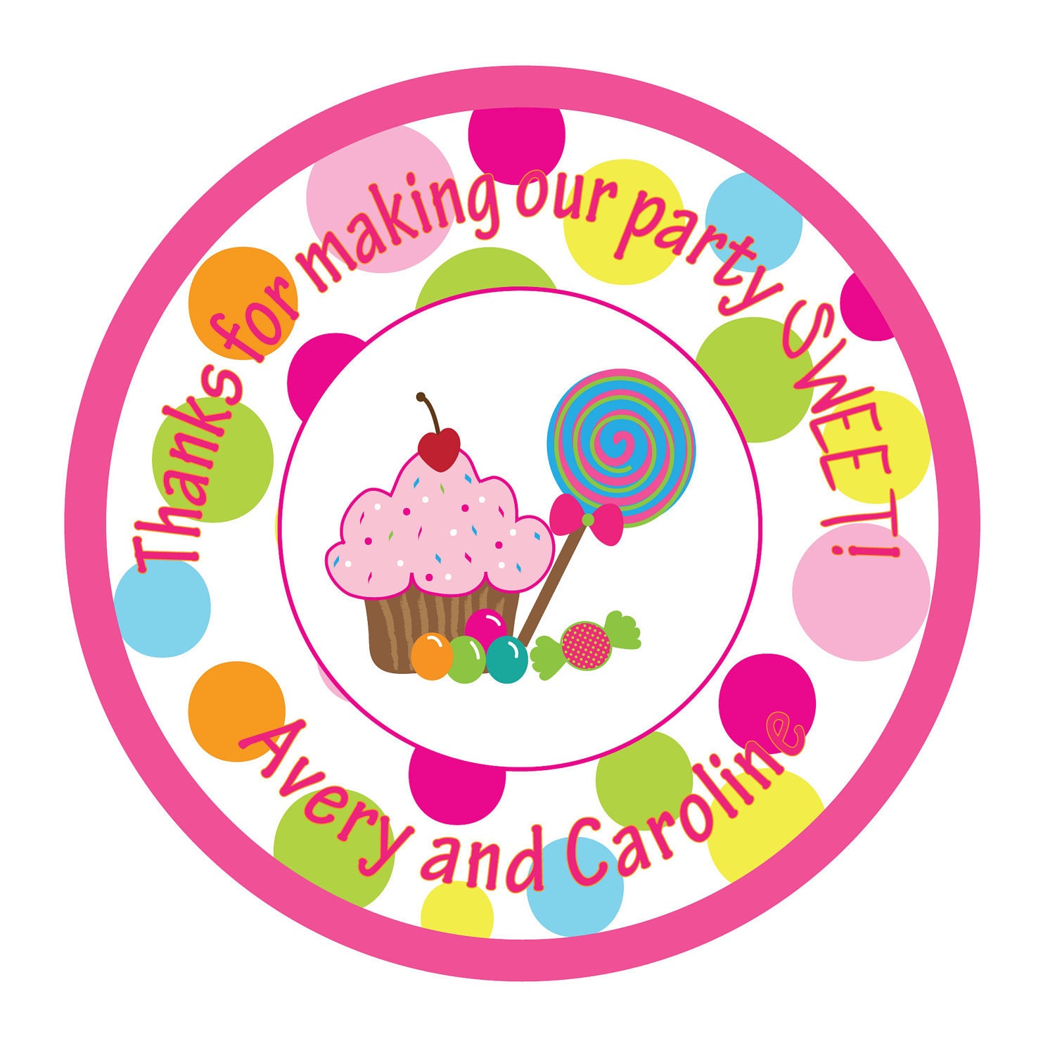 Personalized Birthday Stickers, Sweet Shoppe,Polka dots,Children,Kids,Party Favor stickers, Labels,Personalized Sticker Labels Set of 24 Il_570xn