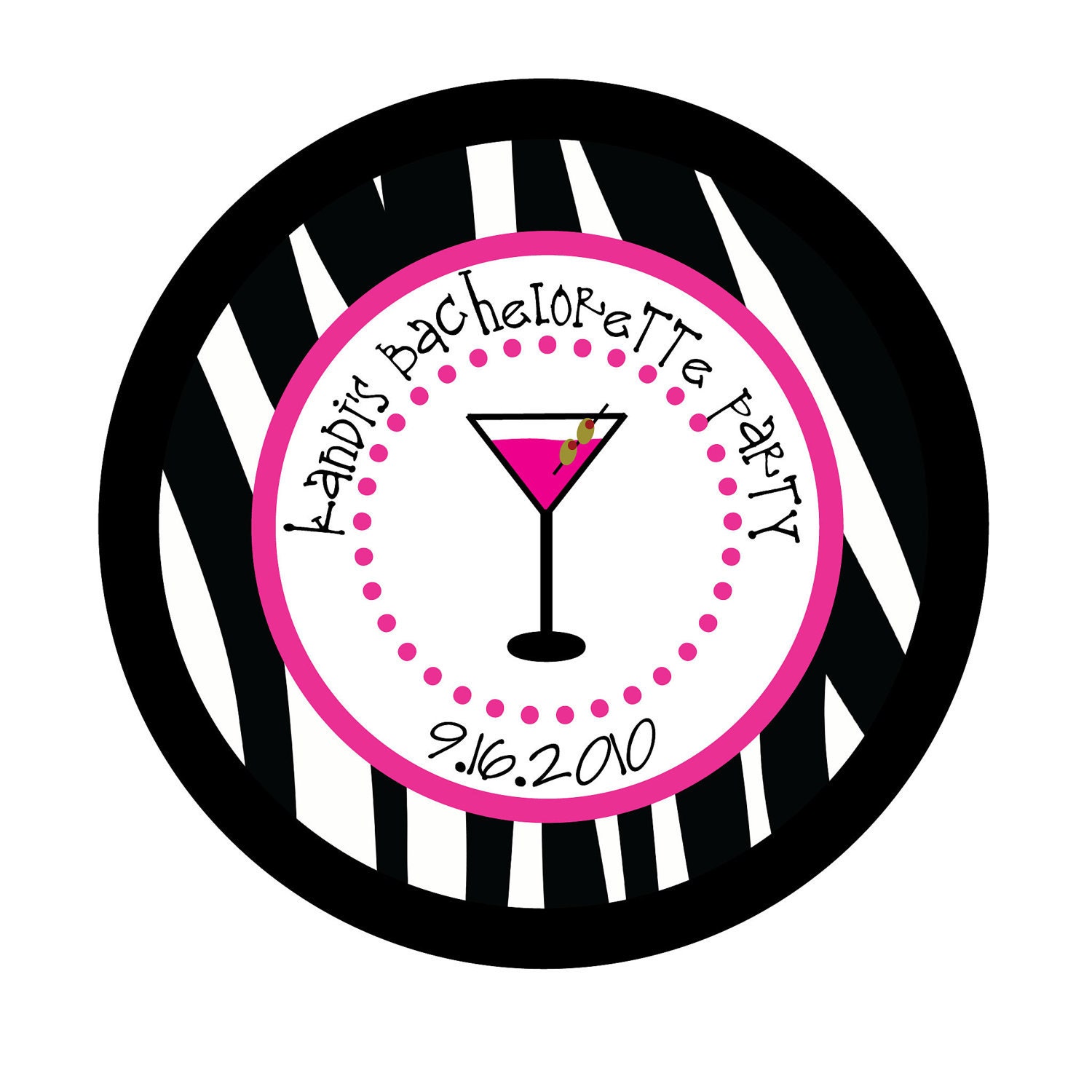 Zebra, Martini, Pink, Personalized Stickers, Bachelorette, Gift, Polka dots,Party, Favor stickers, Personalized Sticker Labels Set of 24 Il_570xn