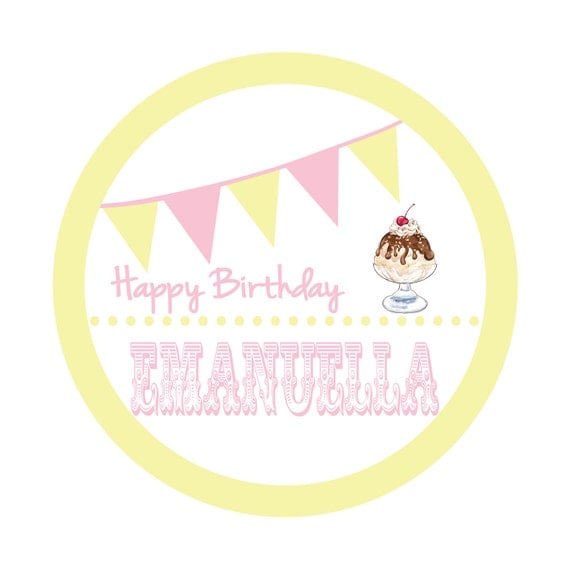 Personalized Stickers, Ice Cream Parlour, Ice cream party,Polka dots,Birthday,Kids,Party Favor stickers,Personalized Stickers Set of 24 Il_570xn