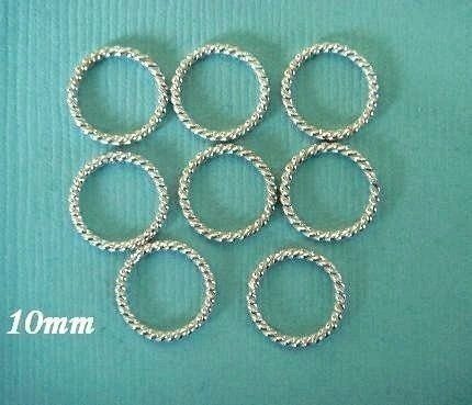 RESERVEd..11 PCS Sterling Silver Jump Rings, 10mm Bali Bright Twisted Wire Jump rings, Closed