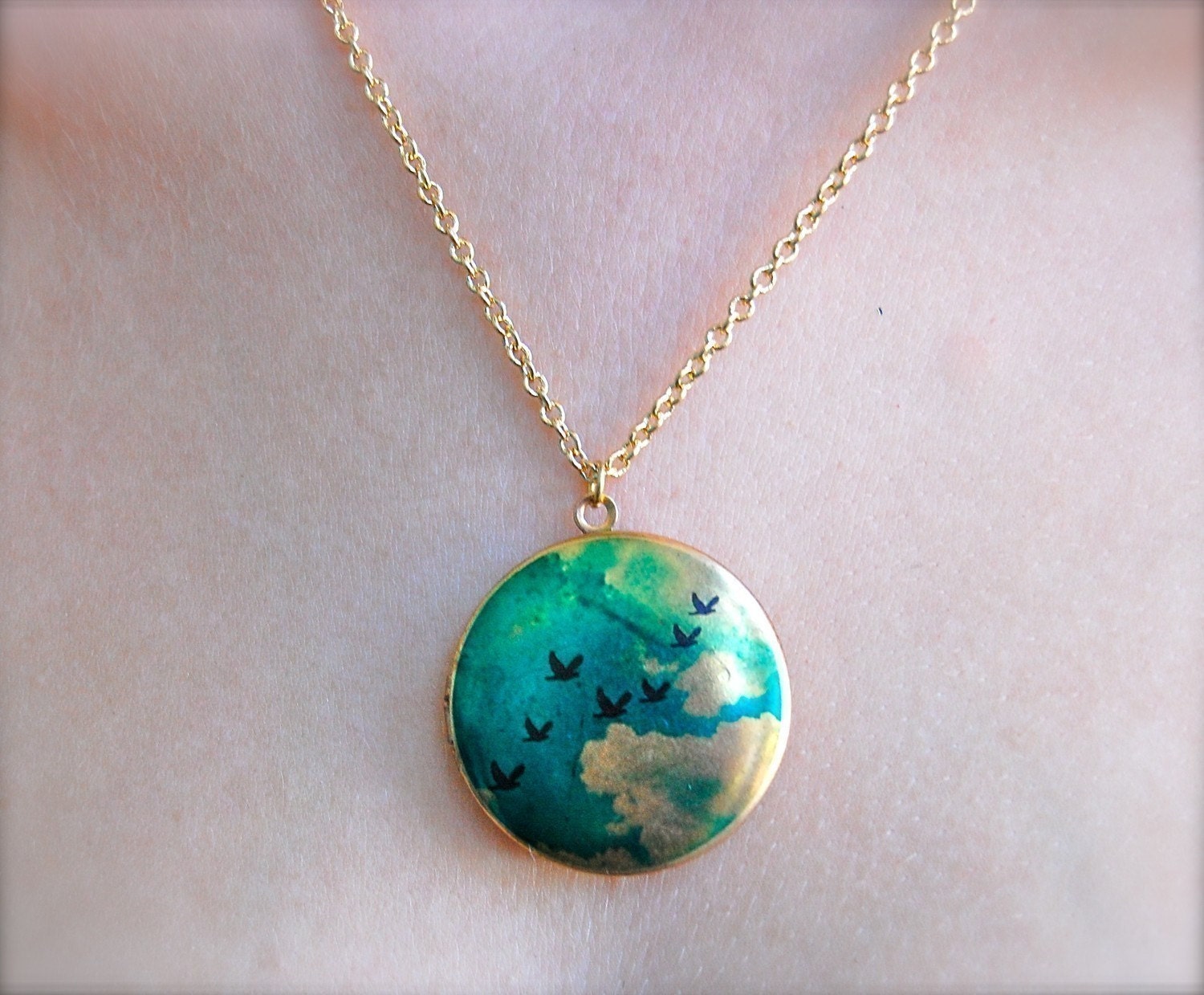 Locket Necklace Birds in Flight