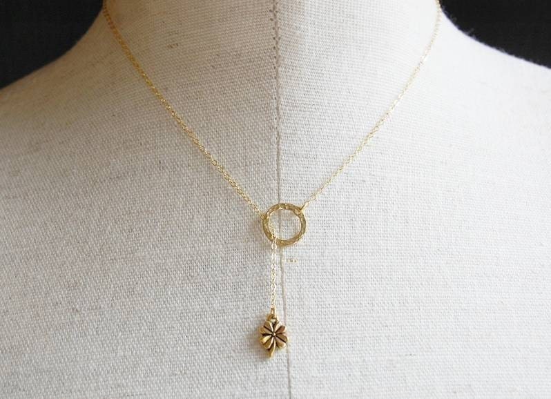 Lucky Four Leaf Clover Charm Lariat Necklace
