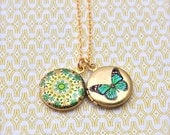 The Tiniest Floral and Butterfly Lockets Duo Necklace