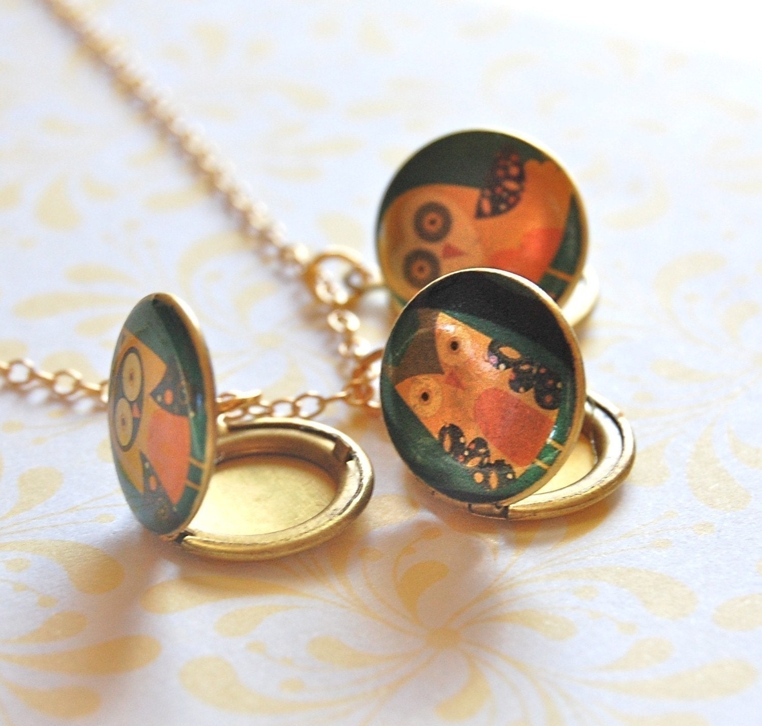 The Owl Family Tiny Locket Trio - Vintage