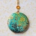 Vintage Locket Necklace with Turquoise and Gold Floral Wallpaper Print