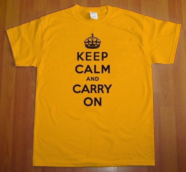 Keep Calm And Carry On MENS T-Shirt (Gold- Black Ink) S, M, L, XL, XXL