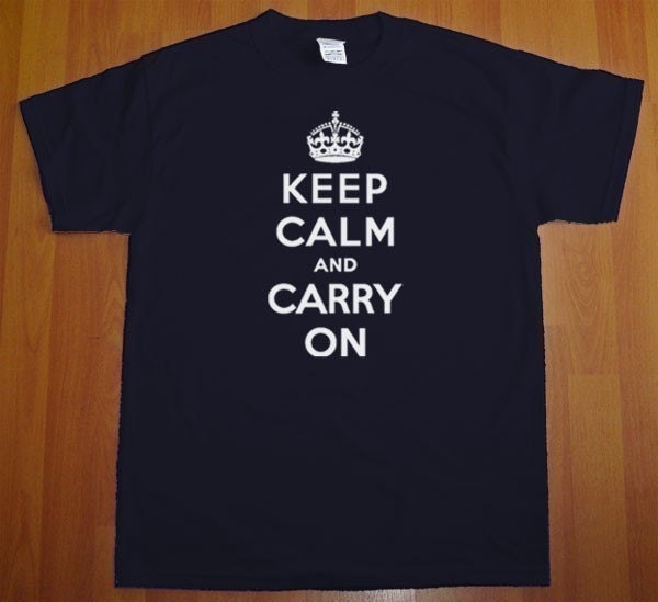 Keep Calm And Carry On MENS T-Shirt (Navy- White Ink) S, M, L, XL, XXL