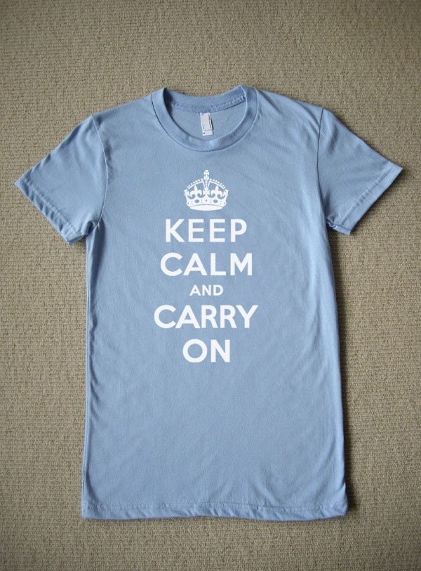 Keep Calm And Carry On WOMENS T-Shirt (Carolina Blue) S, M, L, XL, XL American Apparel