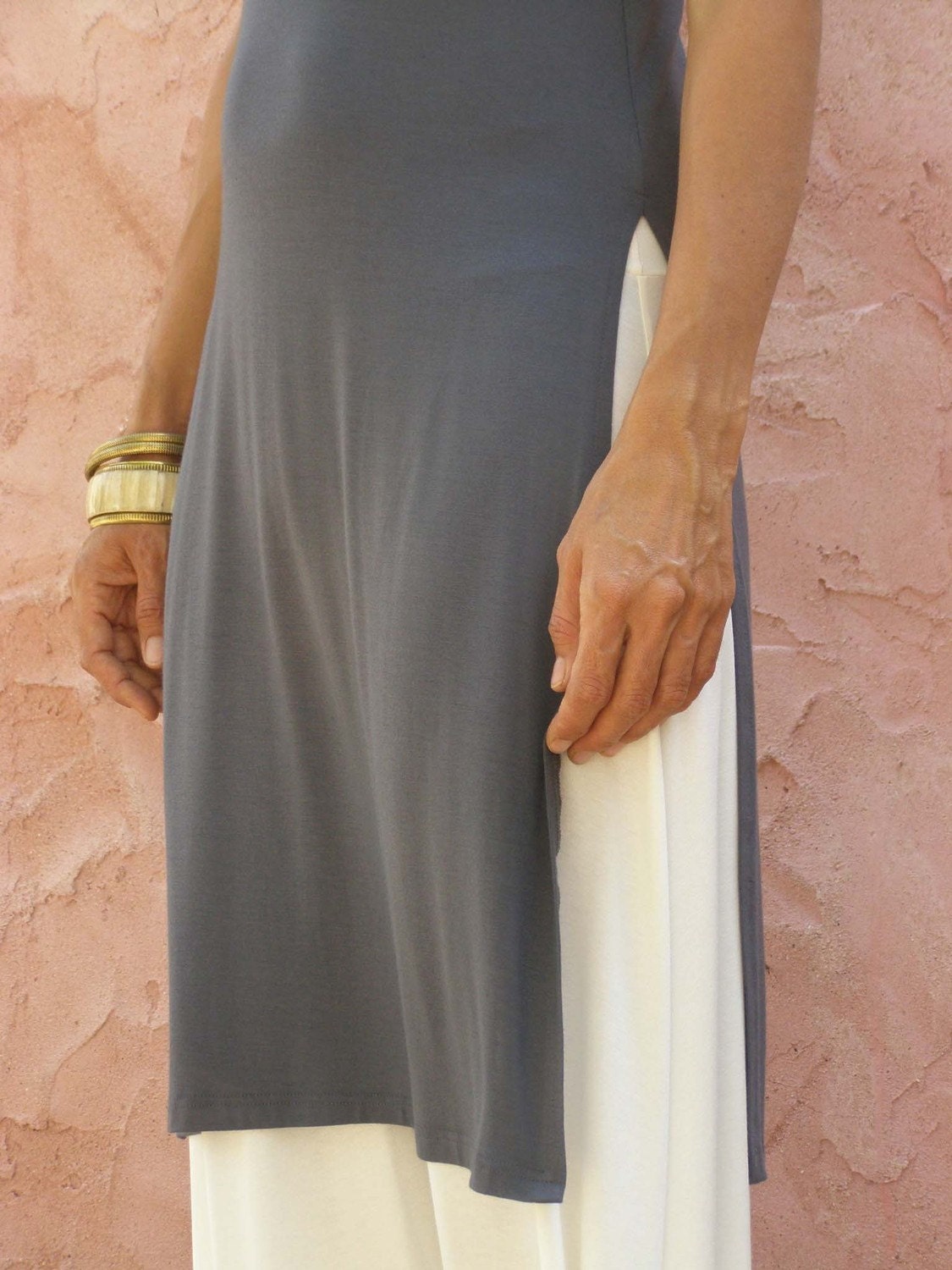 Womens tunic in gray-Asian lycra/jersey tunic-Sleeveless tunic or long sleeves-Made to order-Ethnic