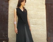 Maxi black tunic- ZIP TUNIC Maxi-womens tunic-Womens tailored vest-Office fashion-Office wear- plus size -Sleeveless Womens jacket in black