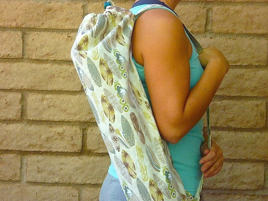 Handmade Yoga Mat Bag KOWABUNGA Retro Surf Board Print