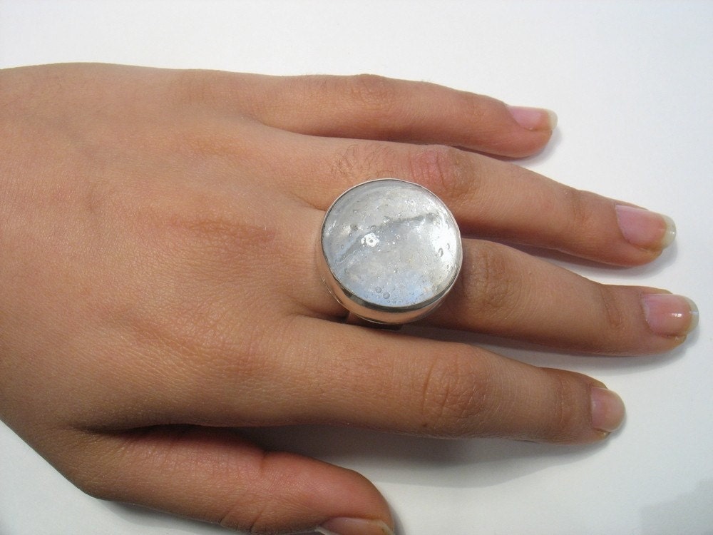 The Ice Galaxy - sterling silver and glass ring