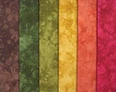 Hand Dyed Cotton Quilt Fabric, TURNING LEAVES medley, 6 Fat Quarters in Rich Autumn Colors