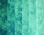 Hand Dyed Cotton Quilt Fabric, PISTACHIO gradation, 6 Fat Quarters in Jade Green
