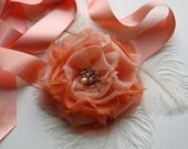 Flower Sash In Orange Sherbert Silk  Organza