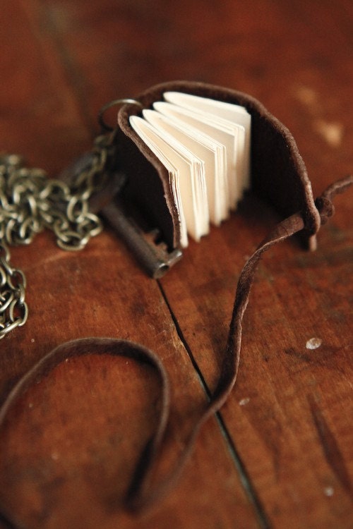 Mini Leather Journal Necklace with Antique Key