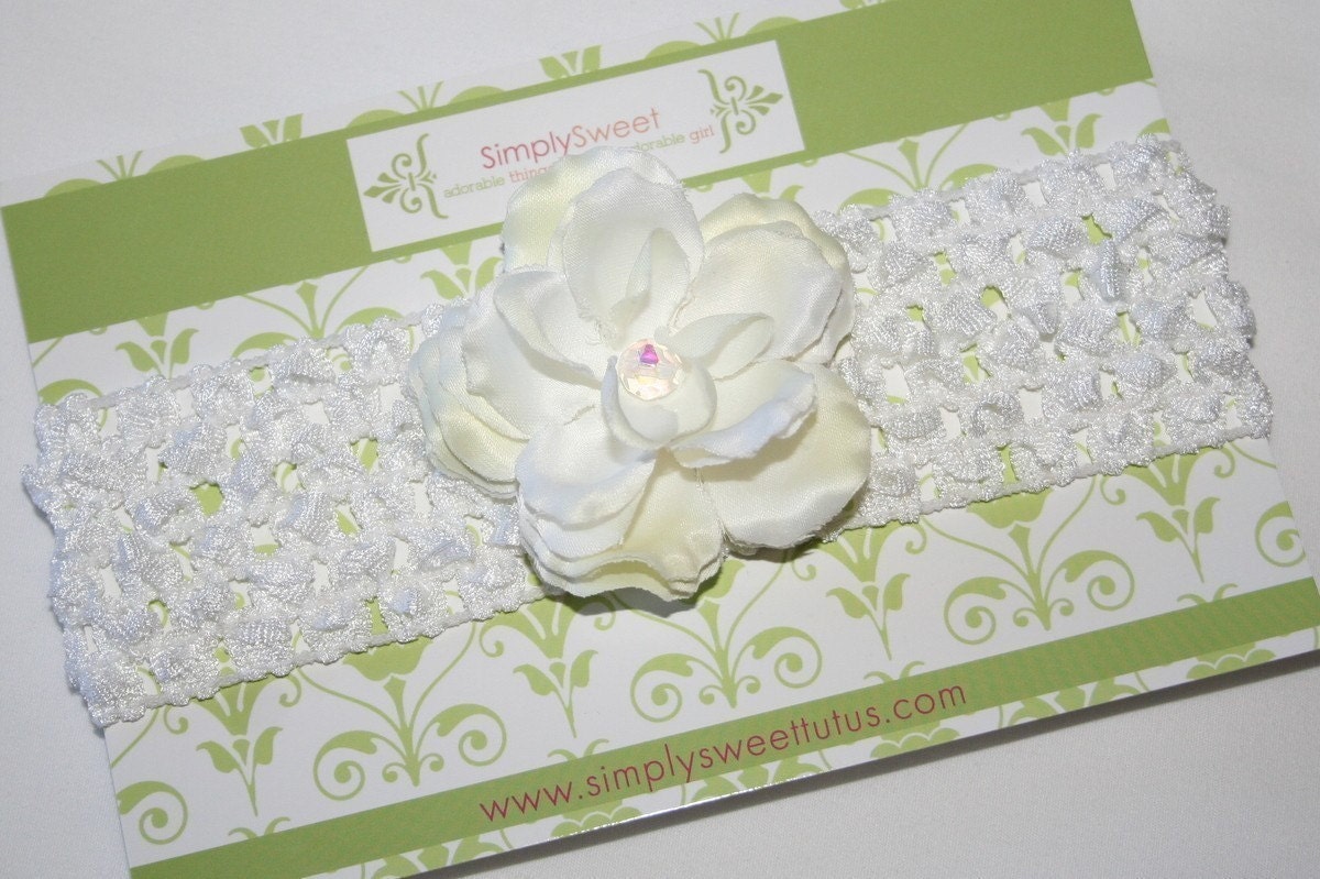 Adorable White Hair Band with White Rose - Baby/Toddler/Child - Perfect for Newborns, Christmas, Christenings, Baptisms, Weddings