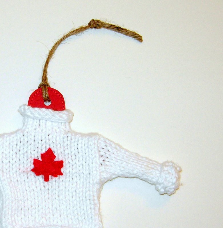 Canada Day Cotton Sweater Ornament with  Red Maple Leaf