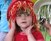 Red hearts hat with yarn hair for children - Just for fun -  Costume for play pretend, party dress up, Halloween or Valentine day