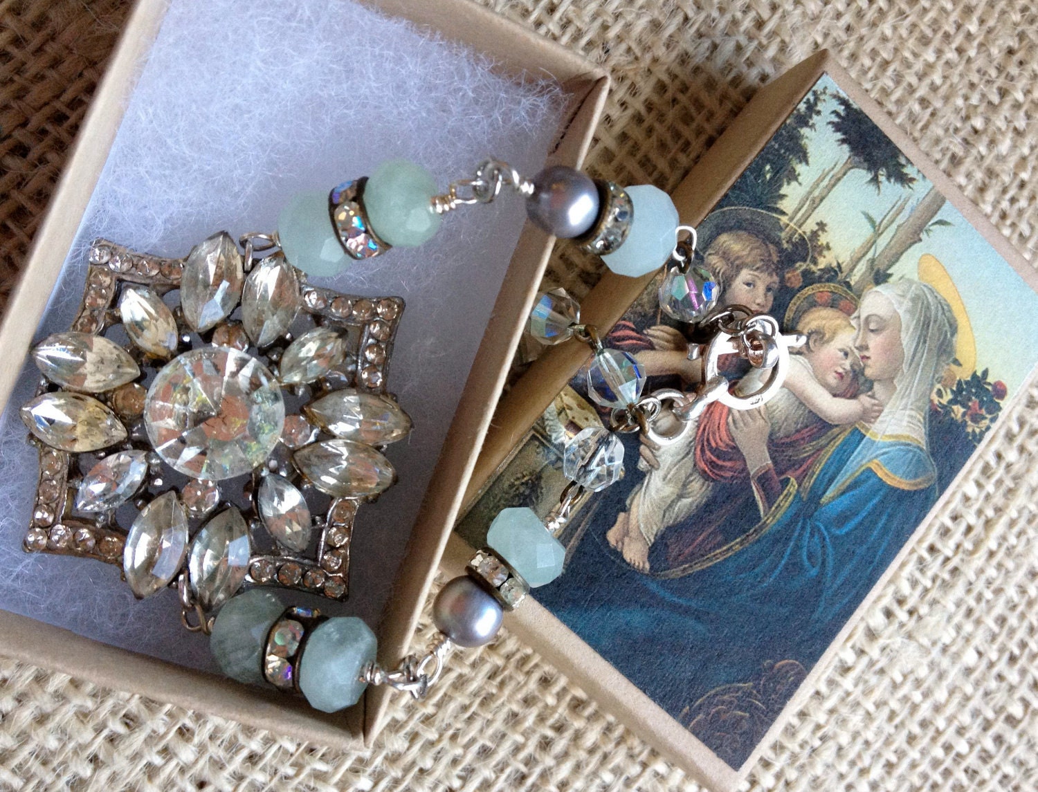 Vintage Assemblage Bracelet - Rhinestone and Beaded Upcycled Bracelet with Vintage Brooch - Vintage Bling