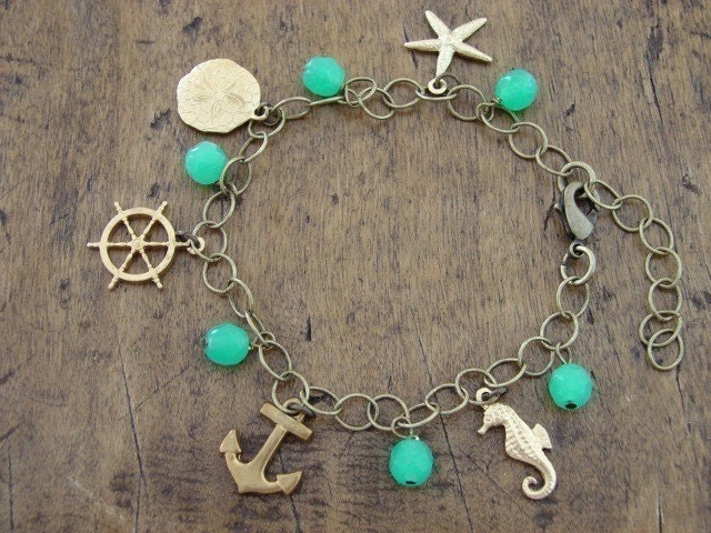 Nautical Charm Bracelet Anchor Starfish Sand Dollar Ship Wheel (Free Shipping)