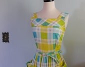 vintage 1940s dress // Lemon Lime Plaid pinafore