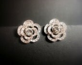 Rose stud earrings, bridal earrings, rhinestone stud earrings, bridesmaid earrings, wedding jewelry, bridal jewelry