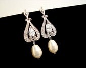 Bridal earrings, crystal and pearl earrings, wedding jewelry, pearl earrings with Swarovski pearl drops, cubic zirconia earrings