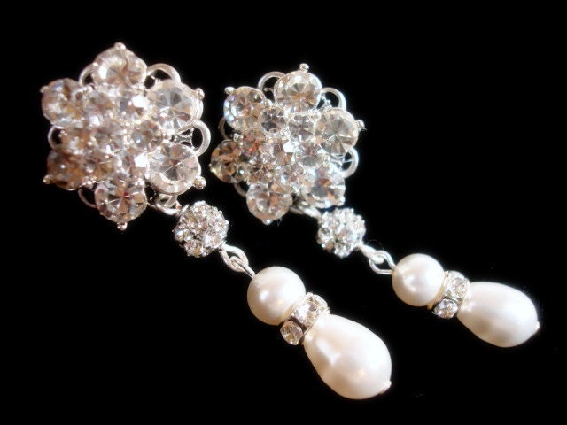 Rhinestone earrings, bridal earrings, pearl earrings, wedding jewelry, Swarovski crystals and Swarovski pearls