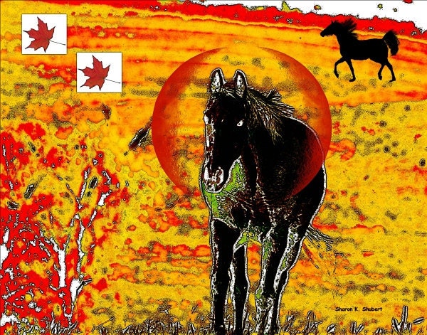 Southwest Folk Art Horse Silhouette Digital Print Wall Decor 8 x 10 Giclee Print