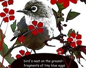 Bird Haiku Art Wall Decor Poetry Poem Text Verse Digital Print 5 x 7 Giclee Print