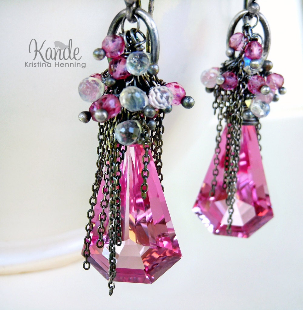 Pink Topaz Earrings Moonstone Oxidized Sterling Silver Kande