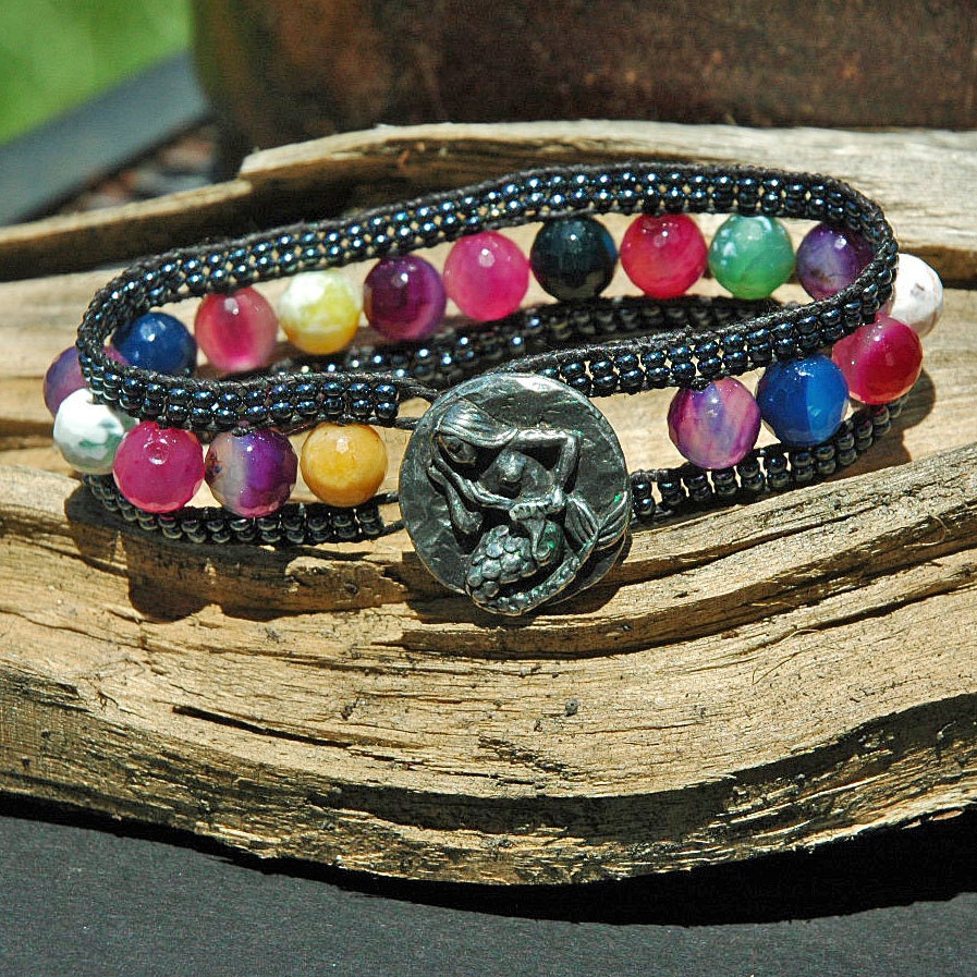Multi-Color Fire Agate with Mermaid Button Chan Luu Bracelet