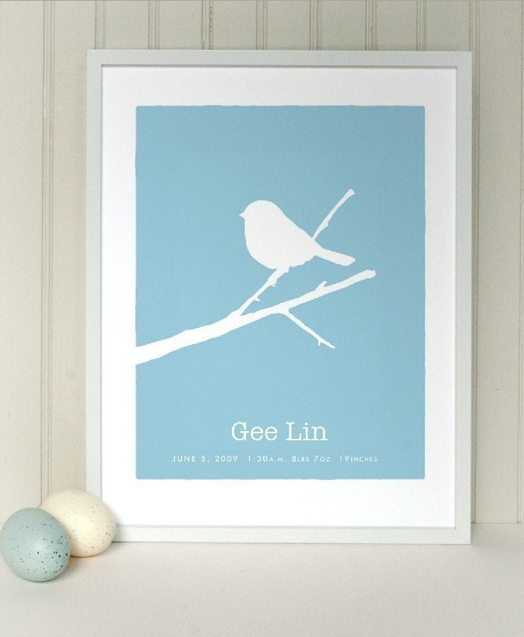 Chickadee - Baby Name Birth Custom Keepsake Print