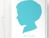 Modern Child Silhouette Color on White Print - Custom Personalized Boy or Girl Name Art for Nursery or Kids 11x14 Mothers Day Personal