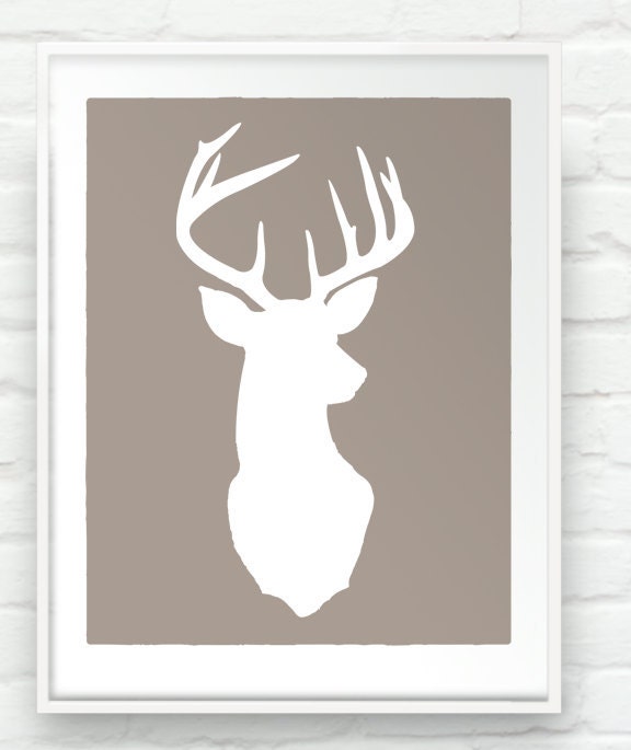 Deer Oh Deer -  17x20 inch Stag Head Antlers Silhouette Print Rustic Cabin Woodland Chic Wall Art