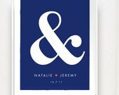 Ampersand Love Print - Personalized Names and Wedding Date Heart Anniversary Custom Art Print 8x10