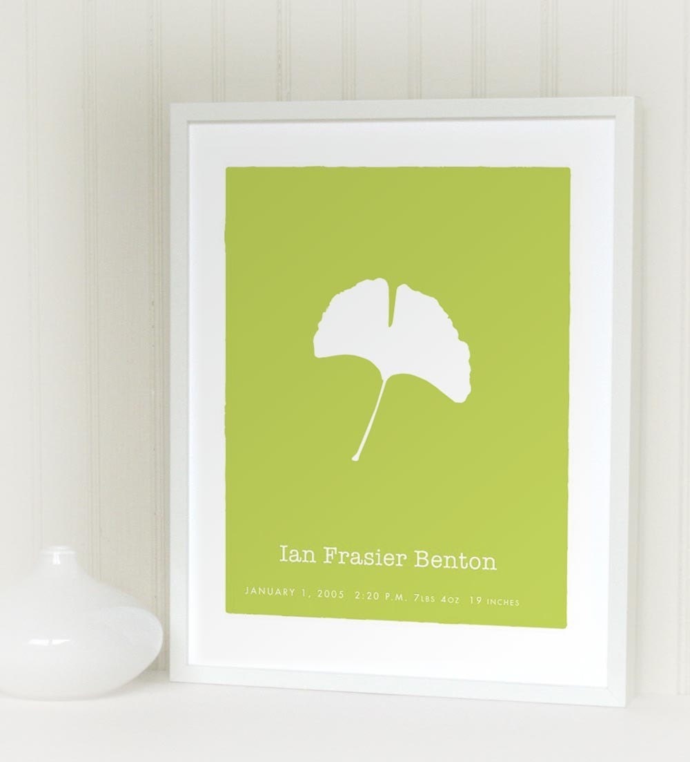 Ginkgo Leaf - Baby Name Birth Keepsake Print