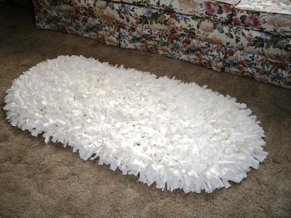 Rag Rug Oblong White Shag Rug by RagRugStudio on Etsy