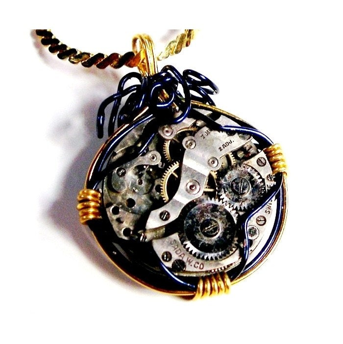 Steampunk Necklace Wire Wrapped Antique Watch