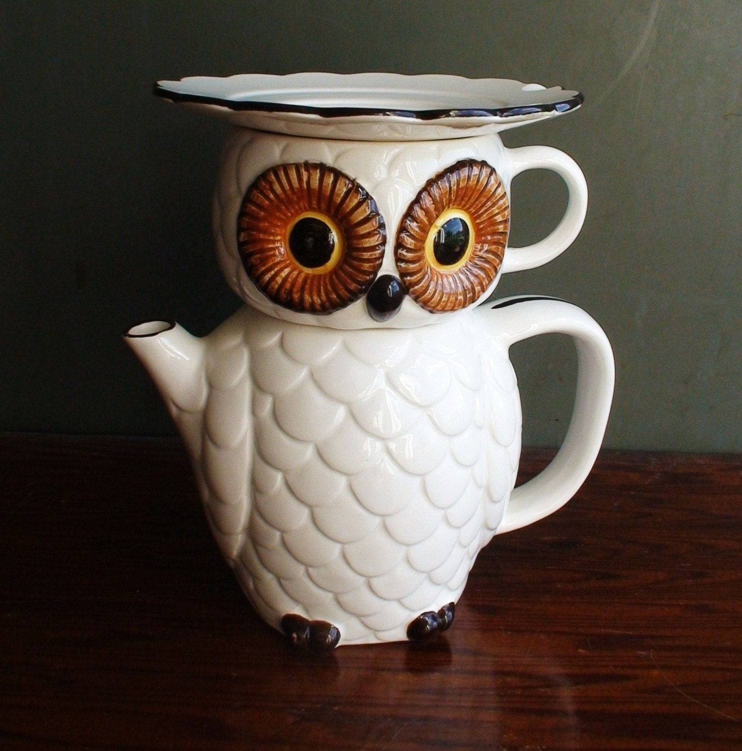 Vintage Ceramic Owl Teapot Cup and Saucer Set by AntiNu on Etsy