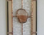 Peach, Beige, and Clear Stained Glass Suncatcher with Natural Elements