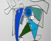 Blue Green Suncatcher - Stained Glass SC18   OOAK