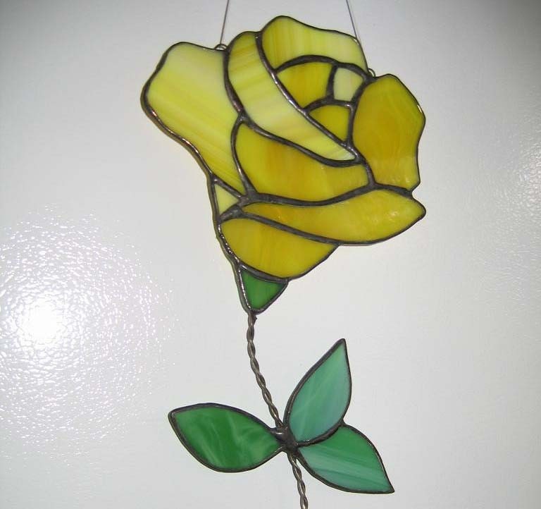 Yellow Rose Stained Glass Suncatcher by Nanantz on Etsy