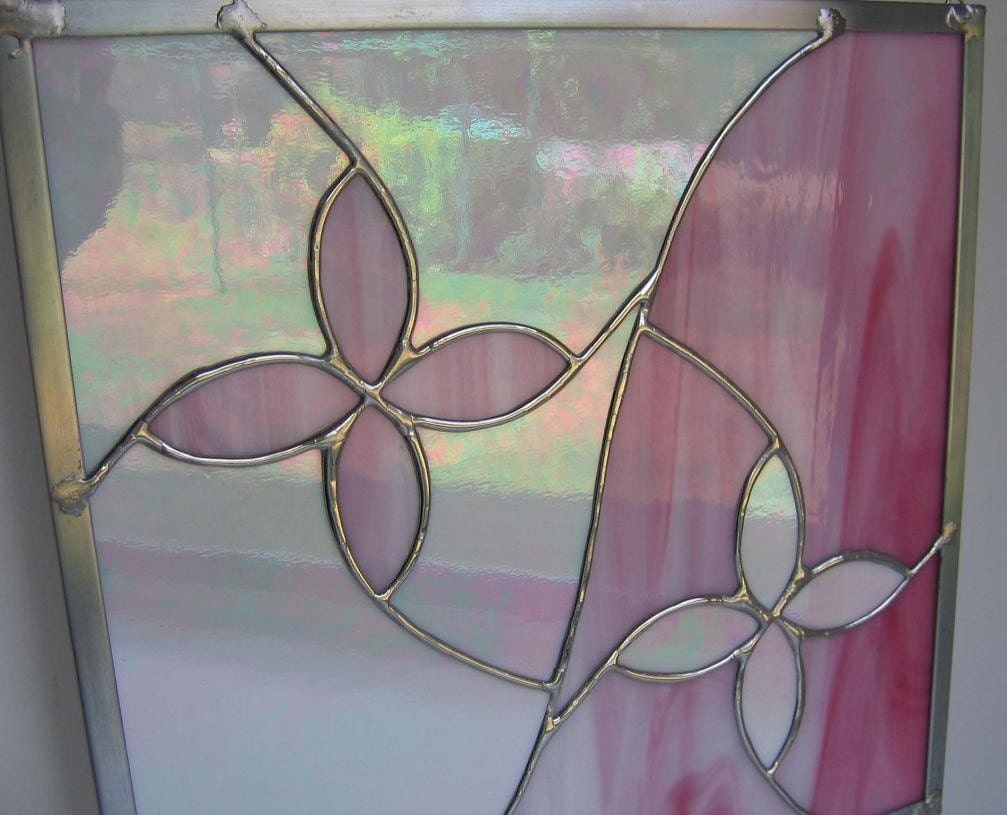 White Iridescent and Pink Stained Glass Panel