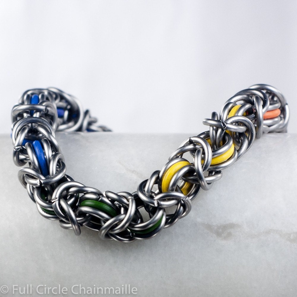 Chainmaille Bracelet - Byzantine Chain - Thick Rainbow