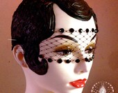 Vamp Black Lace Bandeau Mask w/ Onyx Black Swarovski Crystals & French Netting - by Moonshine Baby